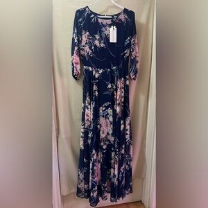 Yumi Kim Anthropology Blue and Pink Maxi Gown Bishop Sleeves Size Medium NWT